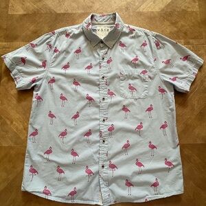 VSTR Premium Light Blue Flamingo Print Button-Down Shirt – XL
